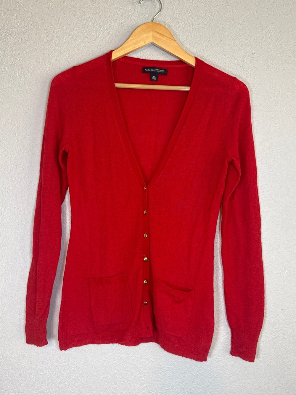 Banana Republic Alpaca Wool Blend Cardigan Sweater Womens XS Soft Red Holiday